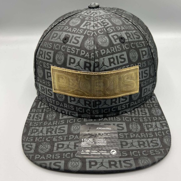 Air Jordan Paris Saint Germain Hat Men Black All Over Logo Jumpman Snap Back Cap
